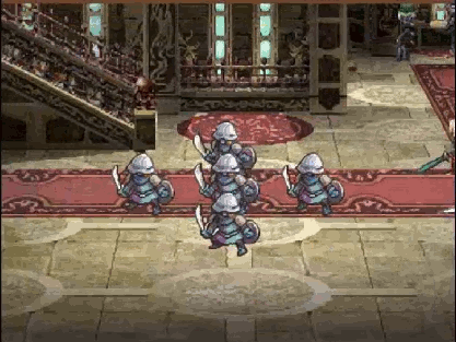 Radiant Historia's battle in action. Sprites are detailed though not flashy. Note the fluid animations despite the gif being a bit lackluster.